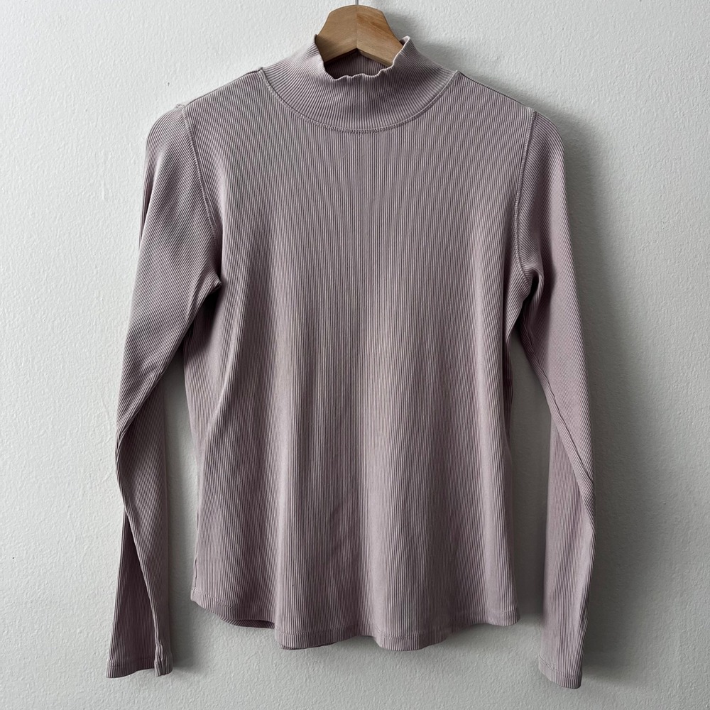 Magaschoni Ribbed Mock Neck Long Sleeve top in‎ Pima Cotton Blend size medium